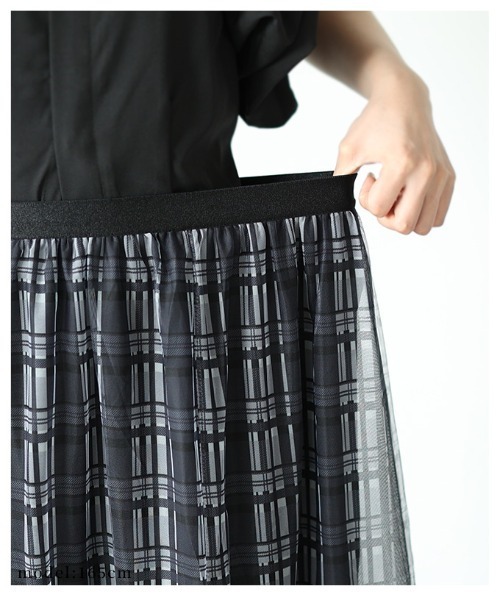 Sawa a la mode（サワアラモード）の「チェック柄チュールフリルティアードスカート（スカート・レディース・ブルー/ブラック・FREE）」の9枚目の写真