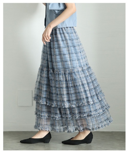 Sawa a la mode（サワアラモード）の「チェック柄チュールフリルティアードスカート（スカート・レディース・ブルー/ブラック・FREE）」の16枚目の写真