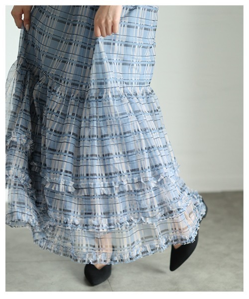 Sawa a la mode（サワアラモード）の「チェック柄チュールフリルティアードスカート（スカート・レディース・ブルー/ブラック・FREE）」の18枚目の写真
