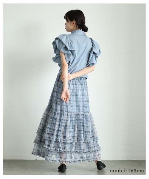 Sawa a la mode（サワアラモード）の「チェック柄チュールフリルティアードスカート（スカート・レディース・ブルー/ブラック・FREE）」の19枚目の写真