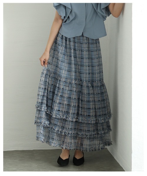 Sawa a la mode（サワアラモード）の「チェック柄チュールフリルティアードスカート（スカート・レディース・ブルー/ブラック・FREE）」の20枚目の写真