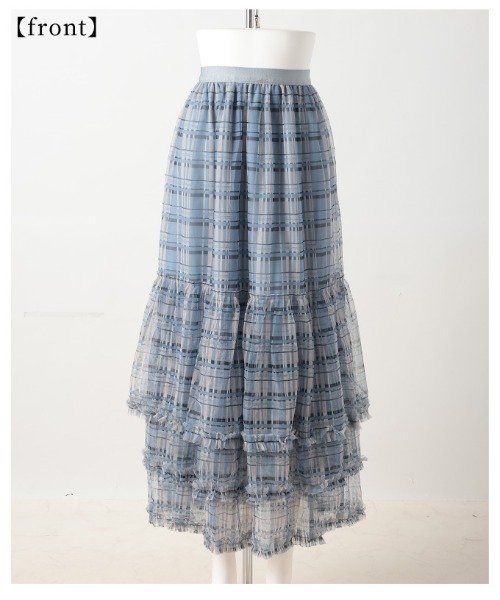 Sawa a la mode（サワアラモード）の「チェック柄チュールフリルティアードスカート（スカート・レディース・ブルー/ブラック・FREE）」の22枚目の写真
