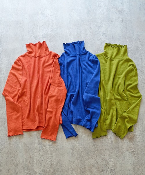 bulle de savon（ビュルデサボン）の「△ウール/シルク 製品染め タートルプルオーバー（Tシャツ/カットソー・レディース・オレンジ/ブラウン/ピンク/グリーン/カーキ/ブルー・FREE）」の17枚目の写真