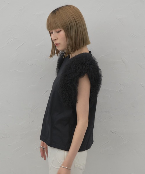 leimn(レイムン)の「フリルチュールスリーブトップス(Tシャツ/カットソー・レディース・ブラック/チャコールグレー/ホワイト・M)」の7枚目の写真