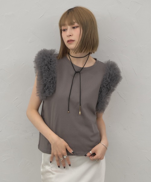 leimn(レイムン)の「フリルチュールスリーブトップス(Tシャツ/カットソー・レディース・ブラック/チャコールグレー/ホワイト・M)」の18枚目の写真