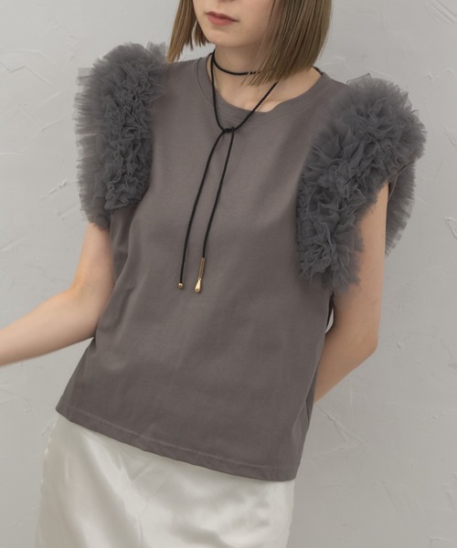 leimn(レイムン)の「フリルチュールスリーブトップス(Tシャツ/カットソー・レディース・ブラック/チャコールグレー/ホワイト・M)」の15枚目の写真