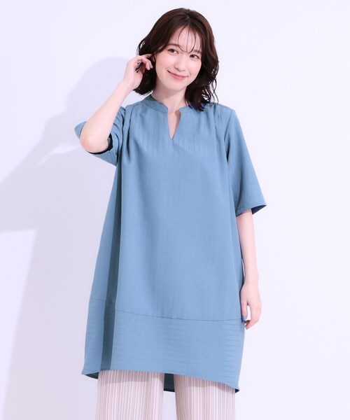 SHOO・LA・RUE（シューラルー）の「【洗える】楽に体型カバー叶う チュニックワンピース（チュニック・レディース・ベージュ系2/ブルー系7/ネイビー系2・04/03/02/01）」の4枚目の写真