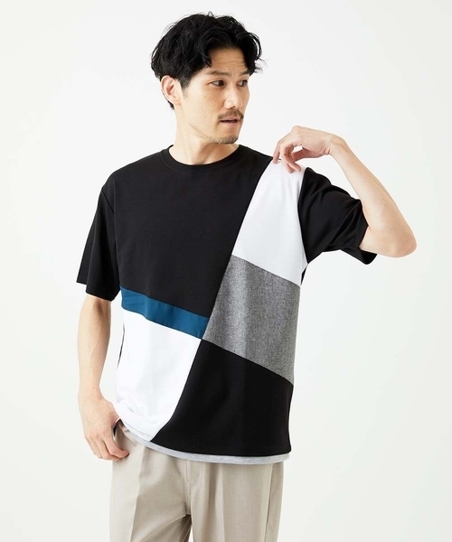 MK MICHEL KLEIN HOMME （エムケーミッシェルクランオム）の「【接触冷感】COOLタッチブロックTシャツ（Tシャツ/カットソー・メンズ・ホワイト/ブラック/アイボリー・46/48）」の3枚目の写真