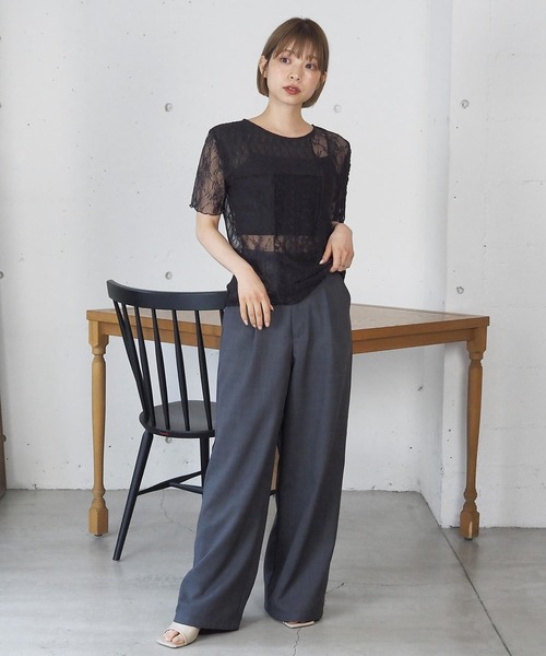 tiptop（ティップトップ）の「パッチワークレースTシャツ（Tシャツ/カットソー・レディース・アイボリー/ブラック・FREE）」の7枚目の写真