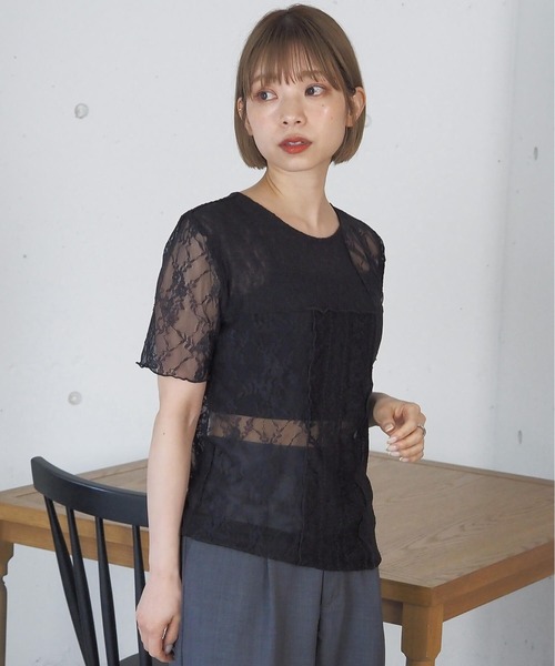 tiptop（ティップトップ）の「パッチワークレースTシャツ（Tシャツ/カットソー・レディース・アイボリー/ブラック・FREE）」の8枚目の写真