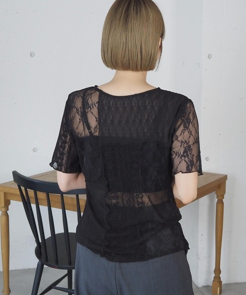 tiptop（ティップトップ）の「パッチワークレースTシャツ（Tシャツ/カットソー・レディース・アイボリー/ブラック・FREE）」の9枚目の写真