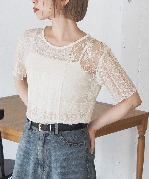 tiptop（ティップトップ）の「パッチワークレースTシャツ（Tシャツ/カットソー・レディース・アイボリー/ブラック・FREE）」の18枚目の写真