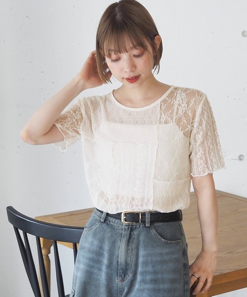tiptop（ティップトップ）の「パッチワークレースTシャツ（Tシャツ/カットソー・レディース・アイボリー/ブラック・FREE）」の19枚目の写真