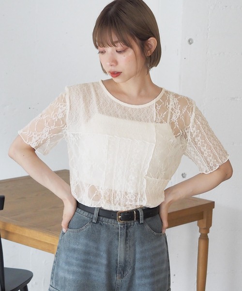 tiptop（ティップトップ）の「パッチワークレースTシャツ（Tシャツ/カットソー・レディース・アイボリー/ブラック・FREE）」の20枚目の写真