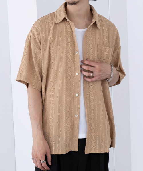 HAUS(ハウス)の「【HAUS】ジャカードストライプシャツ 242-3920-2(シャツ/ブラウス・メンズ・ブラック/ベージュ・M/L)」の3枚目の写真