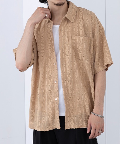 HAUS(ハウス)の「【HAUS】ジャカードストライプシャツ 242-3920-2(シャツ/ブラウス・メンズ・ブラック/ベージュ・M/L)」の4枚目の写真