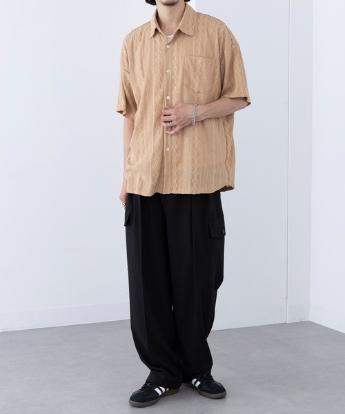 HAUS(ハウス)の「【HAUS】ジャカードストライプシャツ 242-3920-2(シャツ/ブラウス・メンズ・ブラック/ベージュ・M/L)」の6枚目の写真