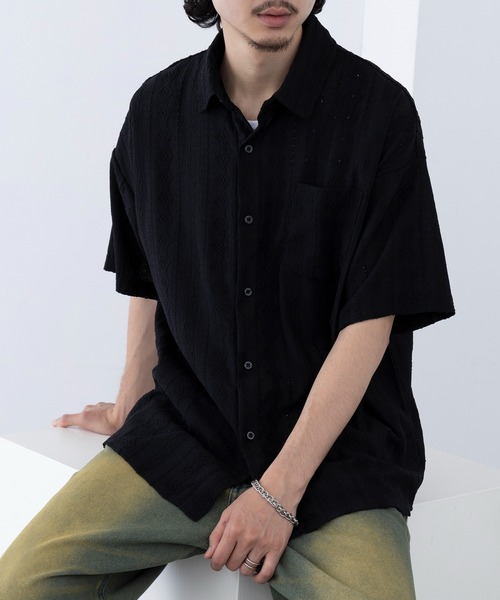 HAUS(ハウス)の「【HAUS】ジャカードストライプシャツ 242-3920-2(シャツ/ブラウス・メンズ・ブラック/ベージュ・M/L)」の9枚目の写真