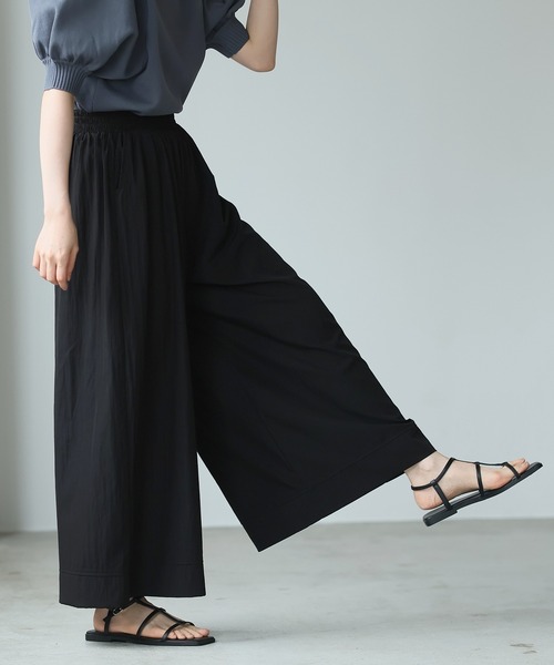 itto...（イット）の「ナチュラルワッシャーワイドパンツ（スラックス・レディース・ブラック/カーキ/サンドグレー・M）」の2枚目の写真