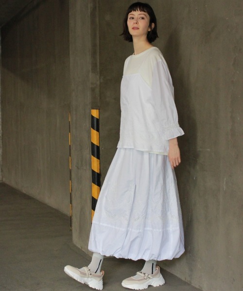 H.A.K(ハク)の「120/2ブロード ケーキ柄レースバルーンスカート(裏地付き)(スカート・レディース・ブラック/ホワイト・FREE)」の6枚目の写真