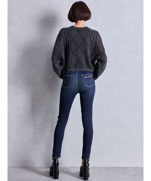 GYDA(ジェイダ)の「ハイウエスト STUPID IN RICH embroideryスキニーデニムパンツ(デニムパンツ・レディース・インディゴブルー/ライトブルー・X-SMALL/SMALL/MEDIUM)」の6枚目の写真