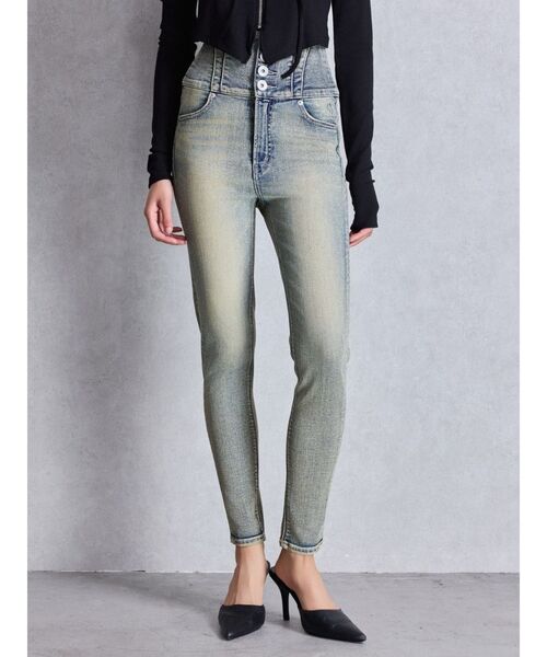 GYDA(ジェイダ)の「ハイウエスト STUPID IN RICH embroideryスキニーデニムパンツ(デニムパンツ・レディース・インディゴブルー/ライトブルー・X-SMALL/SMALL/MEDIUM)」の11枚目の写真