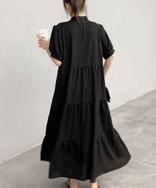 Miniministore(ミニミニストア)の「リボンタイ ティアードワンピースミモレ丈(ワンピース・レディース・ブラック・M/XL/L)」の4枚目の写真