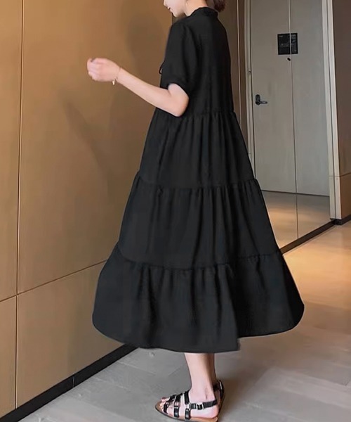 Miniministore(ミニミニストア)の「リボンタイ ティアードワンピースミモレ丈(ワンピース・レディース・ブラック・M/XL/L)」の5枚目の写真