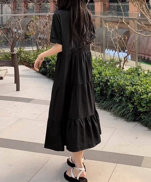Miniministore(ミニミニストア)の「リボンタイ ティアードワンピースミモレ丈(ワンピース・レディース・ブラック・M/XL/L)」の9枚目の写真