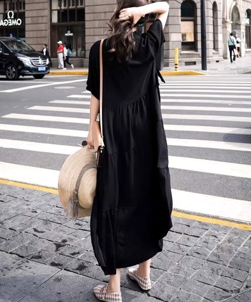 Miniministore(ミニミニストア)の「リボンタイ ティアードワンピースミモレ丈(ワンピース・レディース・ブラック・M/XL/L)」の10枚目の写真