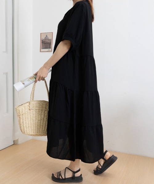 Miniministore(ミニミニストア)の「リボンタイ ティアードワンピースミモレ丈(ワンピース・レディース・ブラック・M/XL/L)」の12枚目の写真