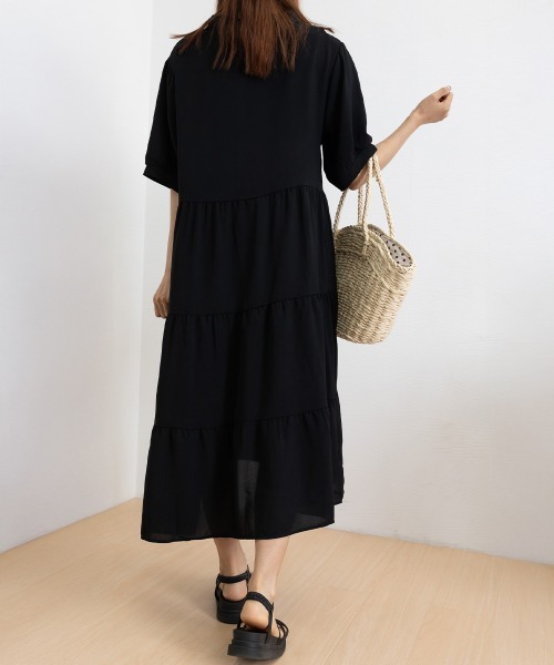 Miniministore(ミニミニストア)の「リボンタイ ティアードワンピースミモレ丈(ワンピース・レディース・ブラック・M/XL/L)」の13枚目の写真