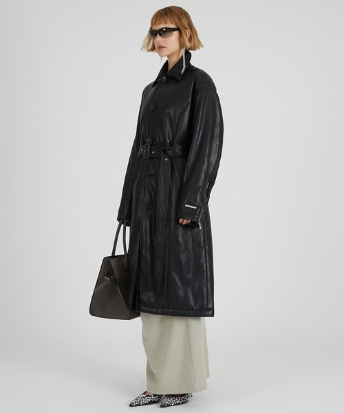 PRANK PROJECT（プランクプロジェクト）の「ヴィーガンレザーオーバーロングコート / Vegan Leather Overlong Coat（ステンカラーコート・レディース・ブラック/ブラウン・FREE）」の15枚目の写真
