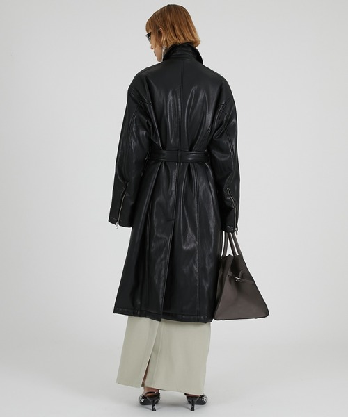 PRANK PROJECT（プランクプロジェクト）の「ヴィーガンレザーオーバーロングコート / Vegan Leather Overlong Coat（ステンカラーコート・レディース・ブラック/ブラウン・FREE）」の14枚目の写真