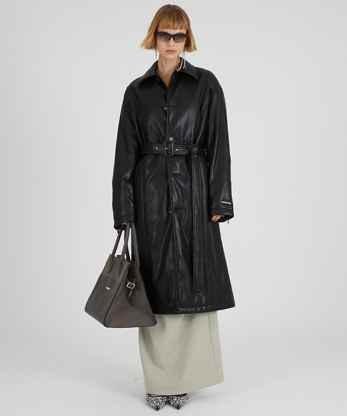 PRANK PROJECT（プランクプロジェクト）の「ヴィーガンレザーオーバーロングコート / Vegan Leather Overlong Coat（ステンカラーコート・レディース・ブラック/ブラウン・FREE）」の16枚目の写真