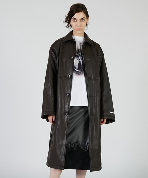 PRANK PROJECT（プランクプロジェクト）の「ヴィーガンレザーオーバーロングコート / Vegan Leather Overlong Coat（ステンカラーコート・レディース・ブラック/ブラウン・FREE）」の10枚目の写真