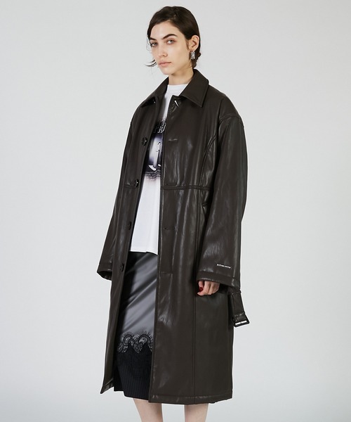 PRANK PROJECT（プランクプロジェクト）の「ヴィーガンレザーオーバーロングコート / Vegan Leather Overlong Coat（ステンカラーコート・レディース・ブラック/ブラウン・FREE）」の9枚目の写真