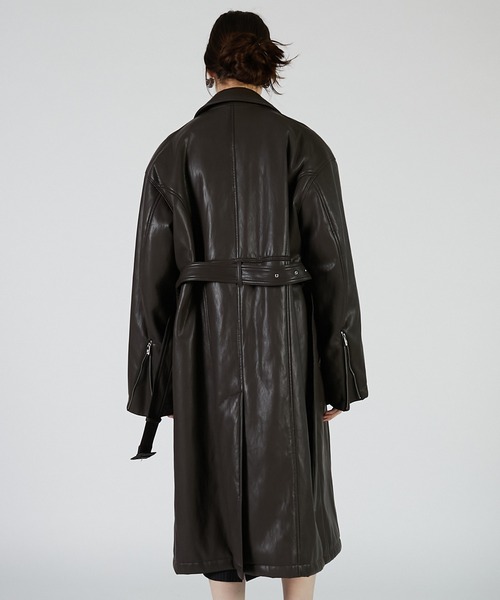 PRANK PROJECT（プランクプロジェクト）の「ヴィーガンレザーオーバーロングコート / Vegan Leather Overlong Coat（ステンカラーコート・レディース・ブラック/ブラウン・FREE）」の8枚目の写真
