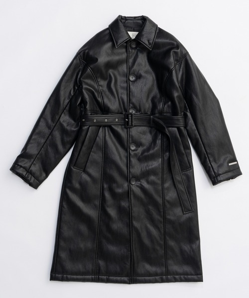 PRANK PROJECT（プランクプロジェクト）の「ヴィーガンレザーオーバーロングコート / Vegan Leather Overlong Coat（ステンカラーコート・レディース・ブラック/ブラウン・FREE）」の6枚目の写真