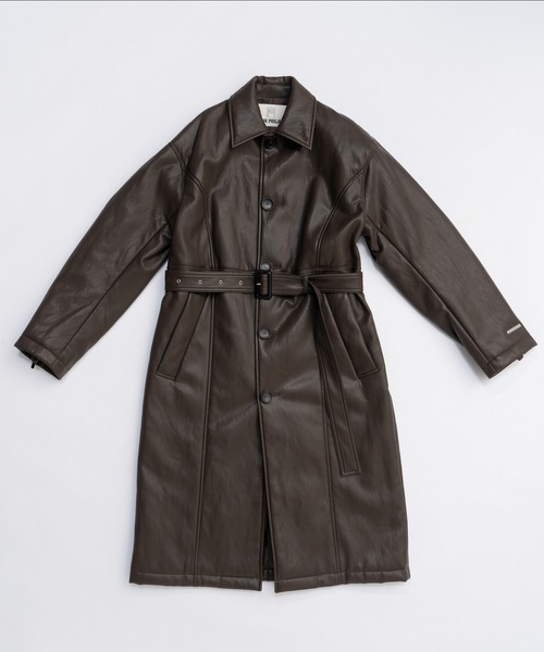 PRANK PROJECT（プランクプロジェクト）の「ヴィーガンレザーオーバーロングコート / Vegan Leather Overlong Coat（ステンカラーコート・レディース・ブラック/ブラウン・FREE）」の5枚目の写真