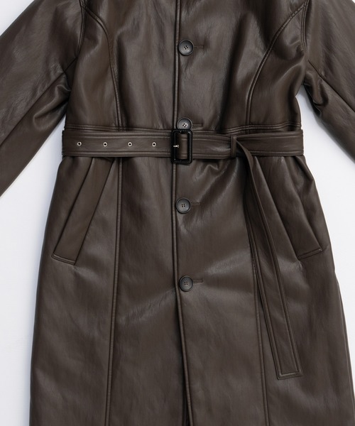 PRANK PROJECT（プランクプロジェクト）の「ヴィーガンレザーオーバーロングコート / Vegan Leather Overlong Coat（ステンカラーコート・レディース・ブラック/ブラウン・FREE）」の3枚目の写真