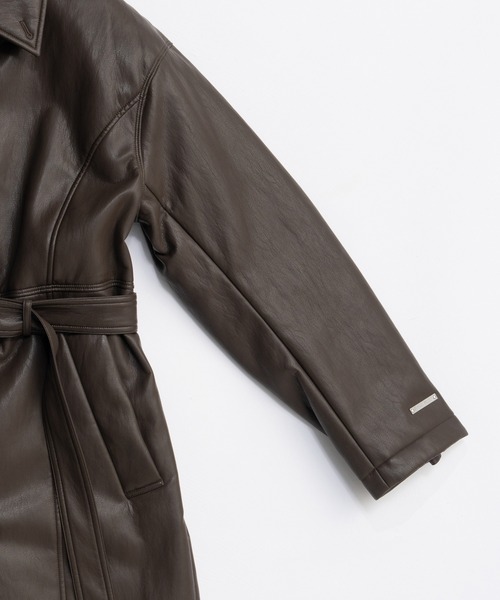 PRANK PROJECT（プランクプロジェクト）の「ヴィーガンレザーオーバーロングコート / Vegan Leather Overlong Coat（ステンカラーコート・レディース・ブラック/ブラウン・FREE）」の21枚目の写真