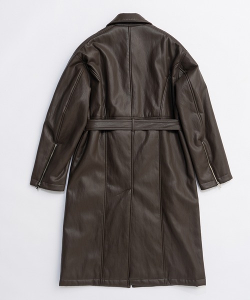 PRANK PROJECT（プランクプロジェクト）の「ヴィーガンレザーオーバーロングコート / Vegan Leather Overlong Coat（ステンカラーコート・レディース・ブラック/ブラウン・FREE）」の4枚目の写真