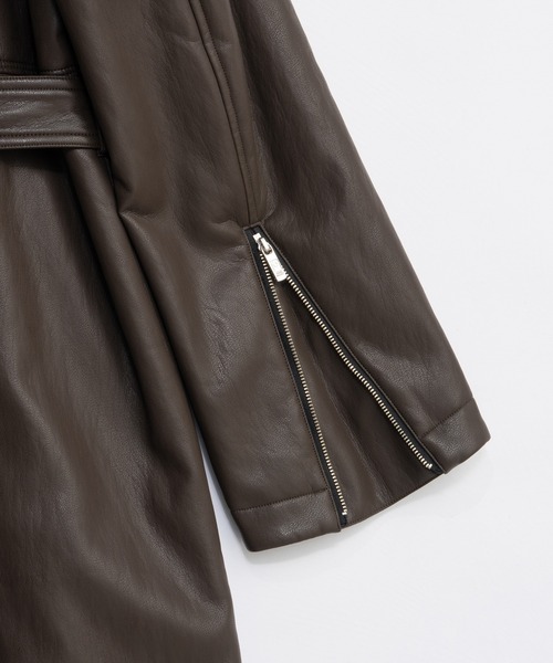 PRANK PROJECT（プランクプロジェクト）の「ヴィーガンレザーオーバーロングコート / Vegan Leather Overlong Coat（ステンカラーコート・レディース・ブラック/ブラウン・FREE）」の18枚目の写真