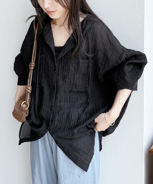 reca（レカ）の「クリンクル加工フード付きシアーシャツ（シャツ/ブラウス・レディース・ブラウン/オフホワイト/ブラック/ブルー/イエロー・FREE）」の9枚目の写真