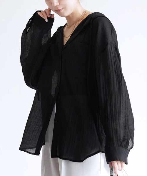 reca（レカ）の「クリンクル加工フード付きシアーシャツ（シャツ/ブラウス・レディース・ブラウン/オフホワイト/ブラック/ブルー/イエロー・FREE）」の20枚目の写真