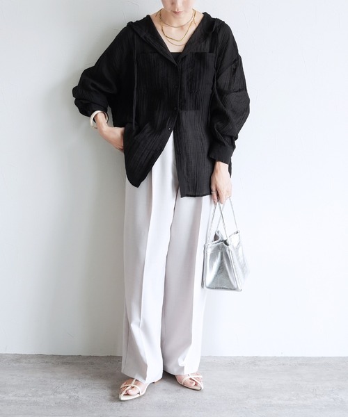 reca（レカ）の「クリンクル加工フード付きシアーシャツ（シャツ/ブラウス・レディース・ブラウン/オフホワイト/ブラック/ブルー/イエロー・FREE）」の19枚目の写真