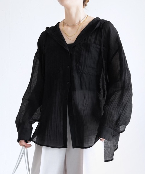 reca（レカ）の「クリンクル加工フード付きシアーシャツ（シャツ/ブラウス・レディース・ブラウン/オフホワイト/ブラック/ブルー/イエロー・FREE）」の17枚目の写真