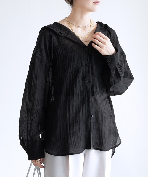 reca（レカ）の「クリンクル加工フード付きシアーシャツ（シャツ/ブラウス・レディース・ブラウン/オフホワイト/ブラック/ブルー/イエロー・FREE）」の15枚目の写真