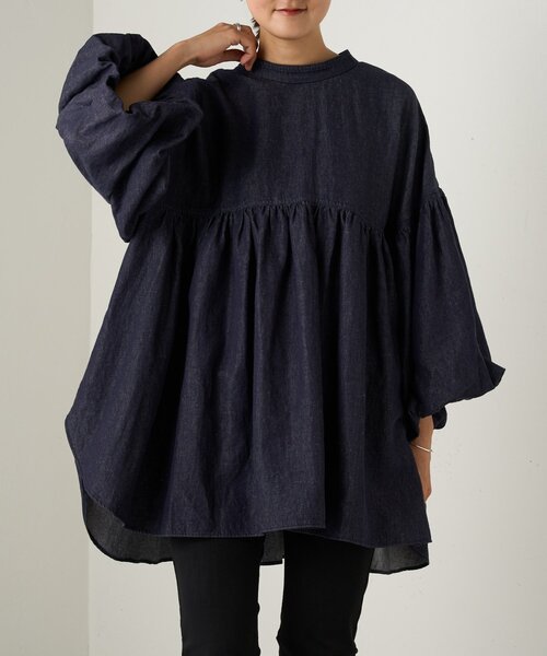 【値下げ交渉歓迎】 ビアズリー BEARDSLEY デニムギャザーシャツ デニムギャザーブラウス（シャツ/ブラウス）｜BEARDSLEY（ビアズリー